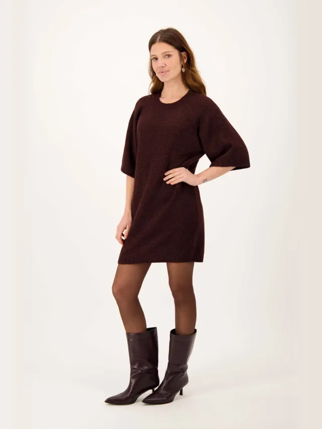 Zusss Knitted Dress With Raglan Sleeves - 6% Wol 69% Polyester 23% Acryl 2% Elastane - Burgundy