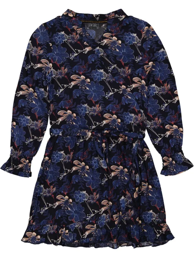 Levv Meisjes jurk - Alice - AOP donker blauw bloemen