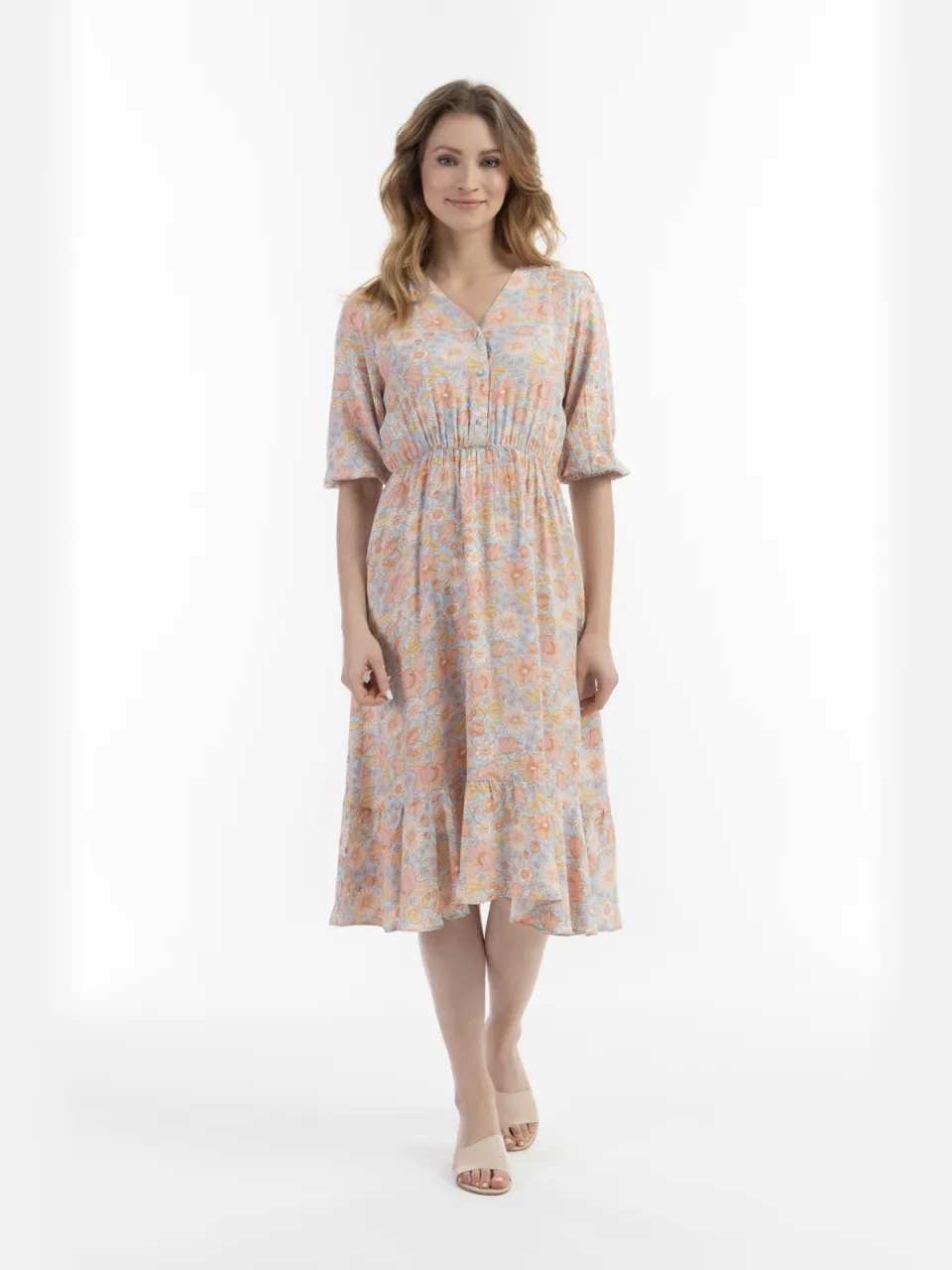 Usha midi-jurk Dames Blauw Veelkleurig