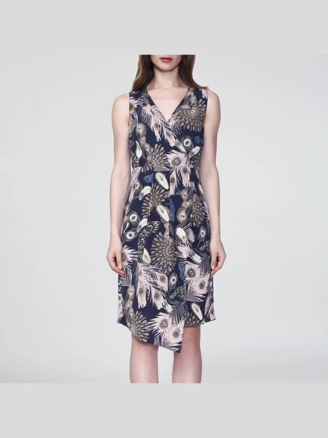 Smart & Joy Mid-length kruis-hartjurk met veren afdrukken Veelkleurig