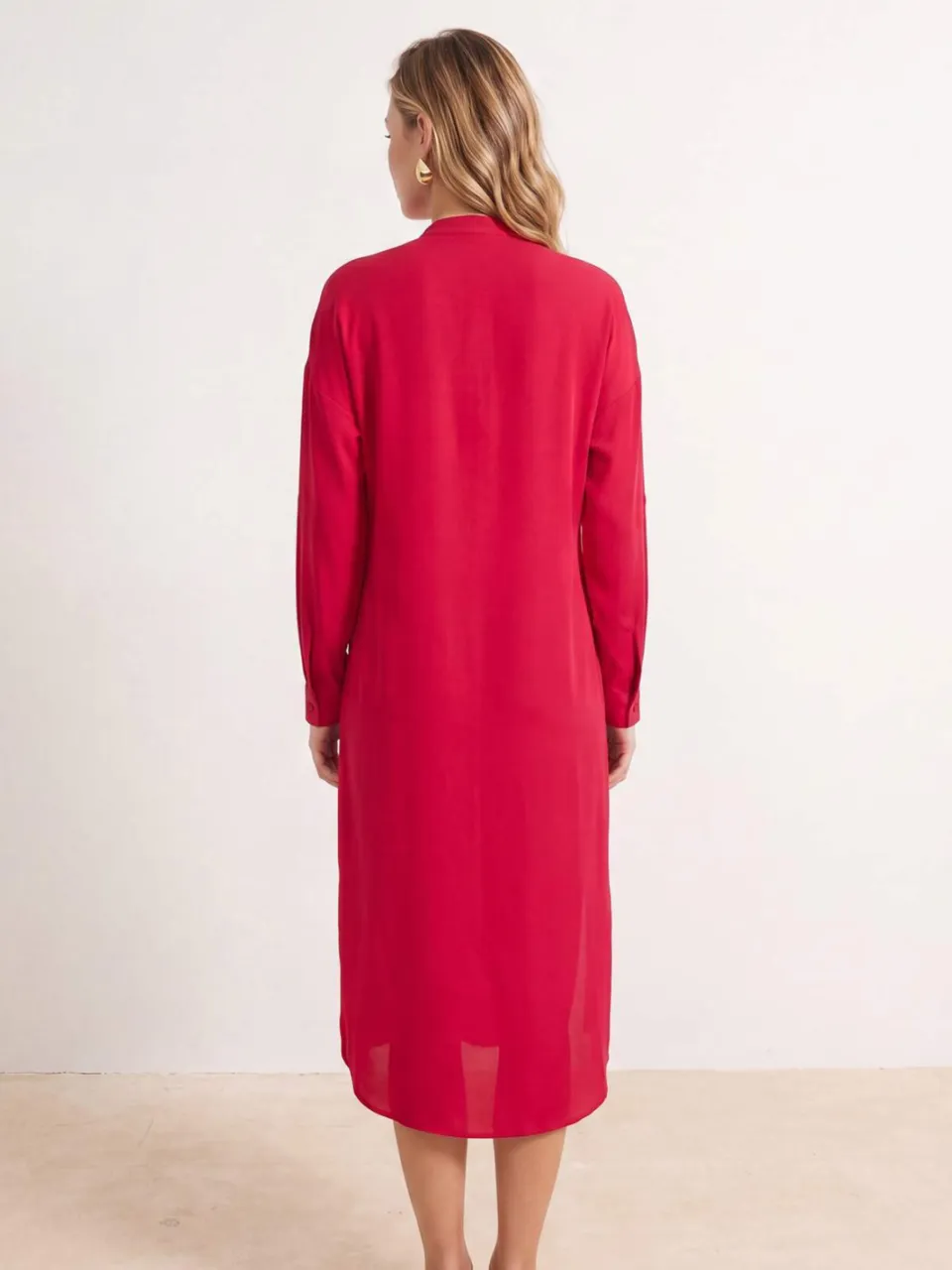 Trendyol TRENDYOLMİLLA Dames Bordeaux Effen Midi Lang Strandkleding Blousejurk Strandjurken, foto 2