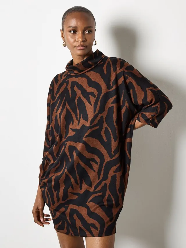 Apricot Mini-jurk met zebraprint in coconmodel rust