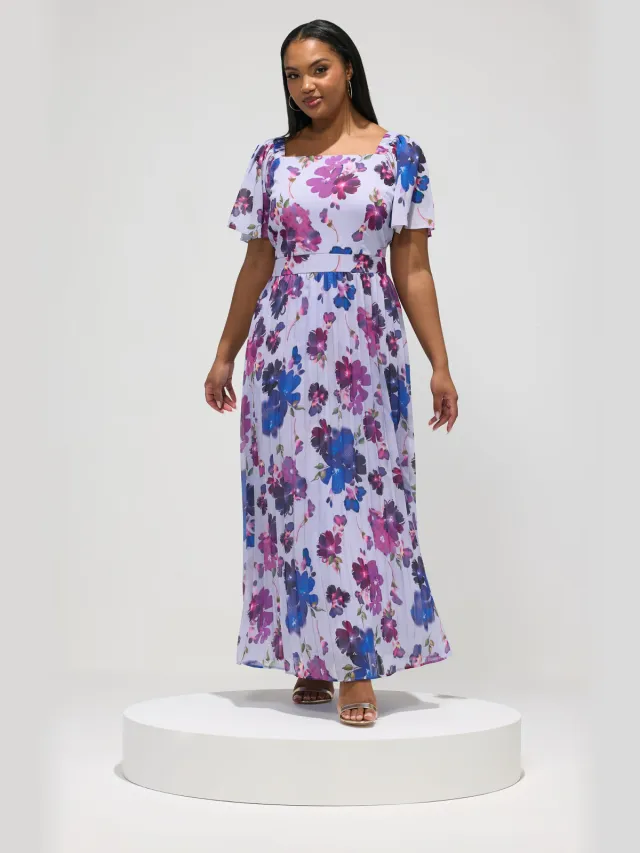 Yours London Blauwe Jurk Met Plooien En Bloemenprint Blue