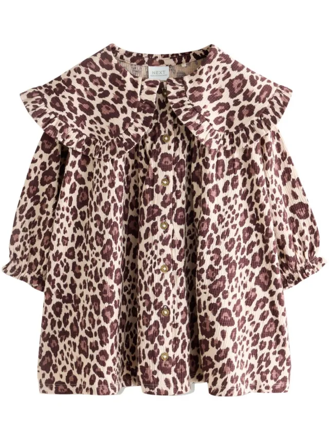Next Meisjes - Jurk met lange mouwen en kraag - Bruin Leopard