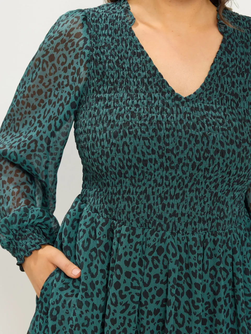 Yours Groene Smockjurk Van Chiffon Met Luipaardprint-52, foto 5