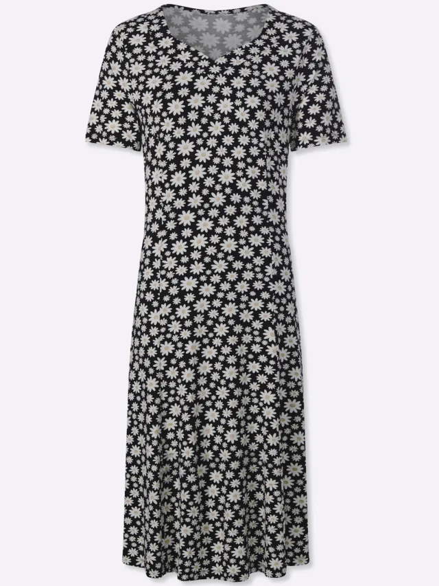 Jersey jurk zwart/ecru geprint, foto 2