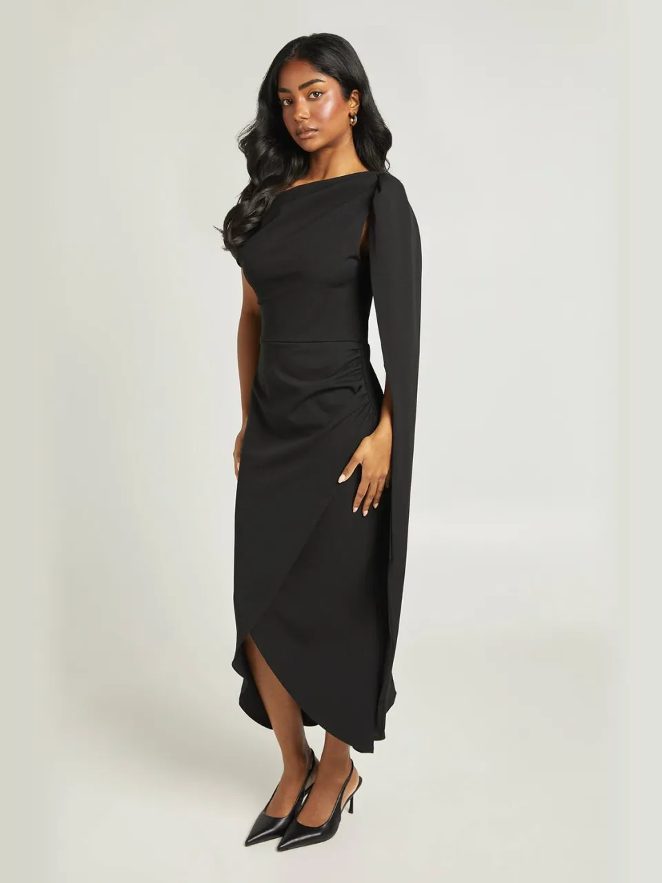 boohoo Dames Gerimpelde Asymmetrische Draperie Detail Midaxi Jurk zwart, foto 2