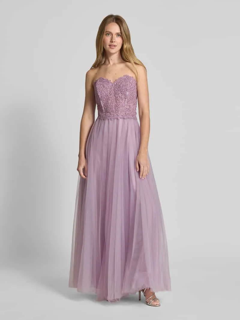 Mascara Off shoulder-avondjurk met kant en siersteentjes Lila