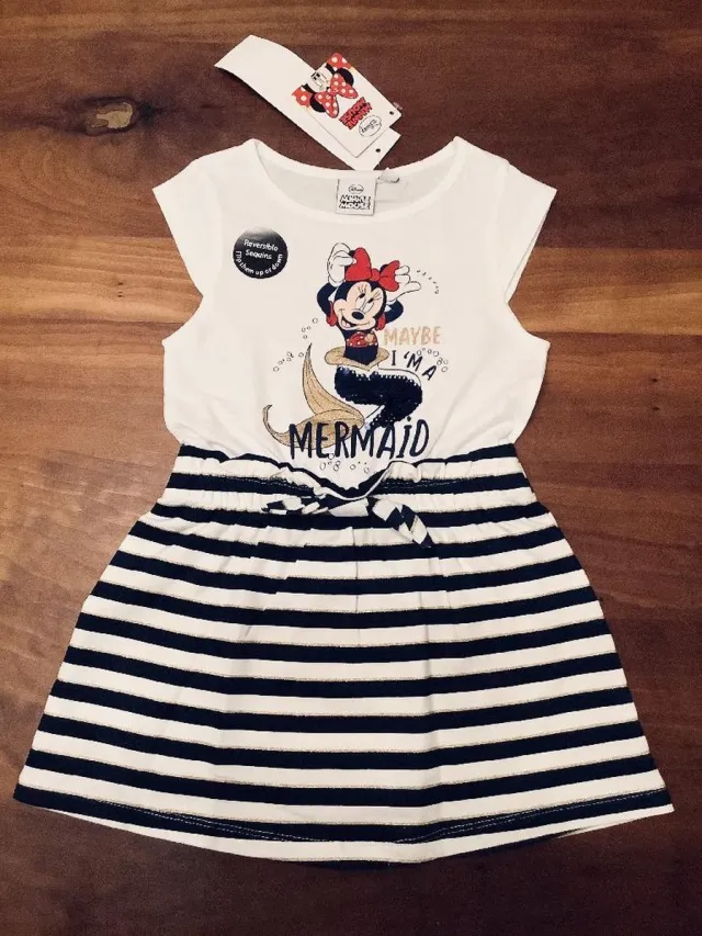 Disney Minnie Mouse jurk - Zeemeermin - met veegpailletten - donkerblauw - maat 122/128 (8 jaar)