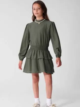 Shoeby midi jurk met smockwerk donkergroen, foto 3