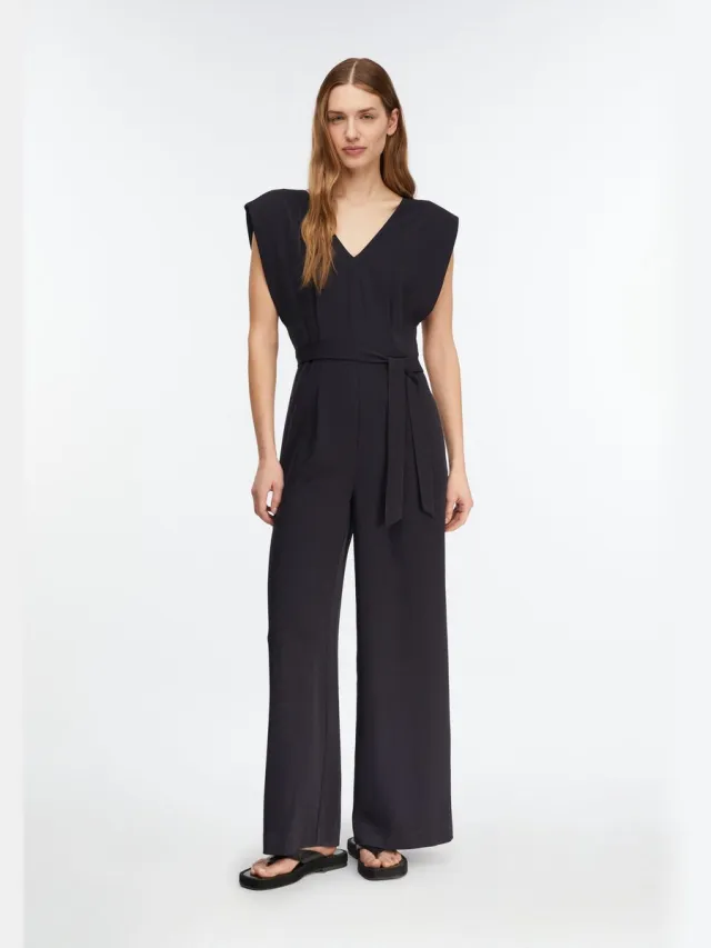 Comma female - Jumpsuit met wijde pijpen navy