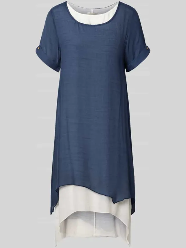 Apricot Knie-lange jurk van viscosemix marineblauw, foto 2