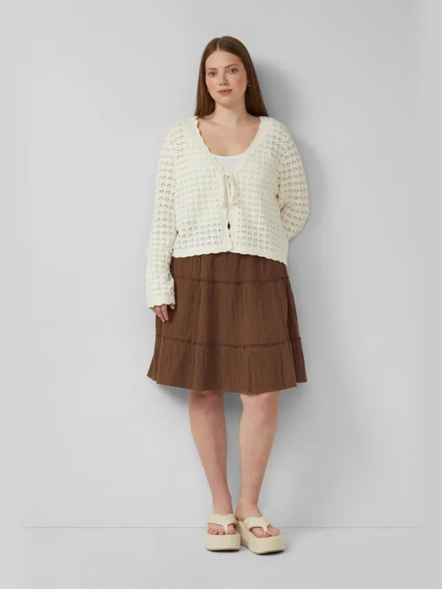 QS female - Mousseline rok met volants donkerbruin