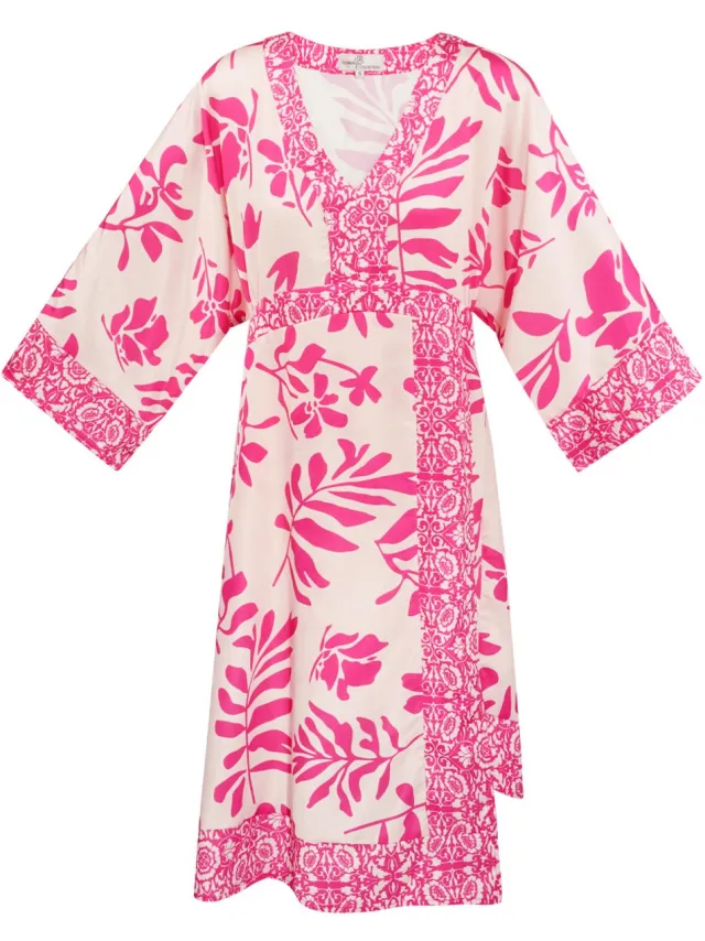 Gimme Bohemian Mini-Jurk met V-Hals en Flared Mouwen - Fushia