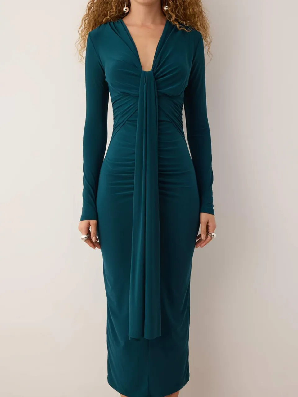 Trendyol TRENDYOLMİLLA Dames Groen Effen Maxi Lang Stijlvol/Avond Bodycon Jurken, foto 2