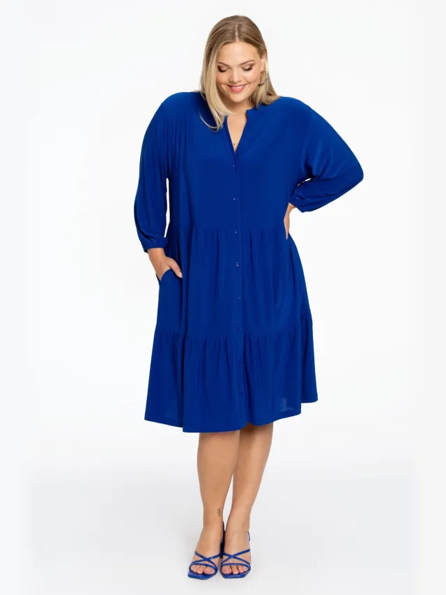 Yoek Jurk met ruches | Blauw