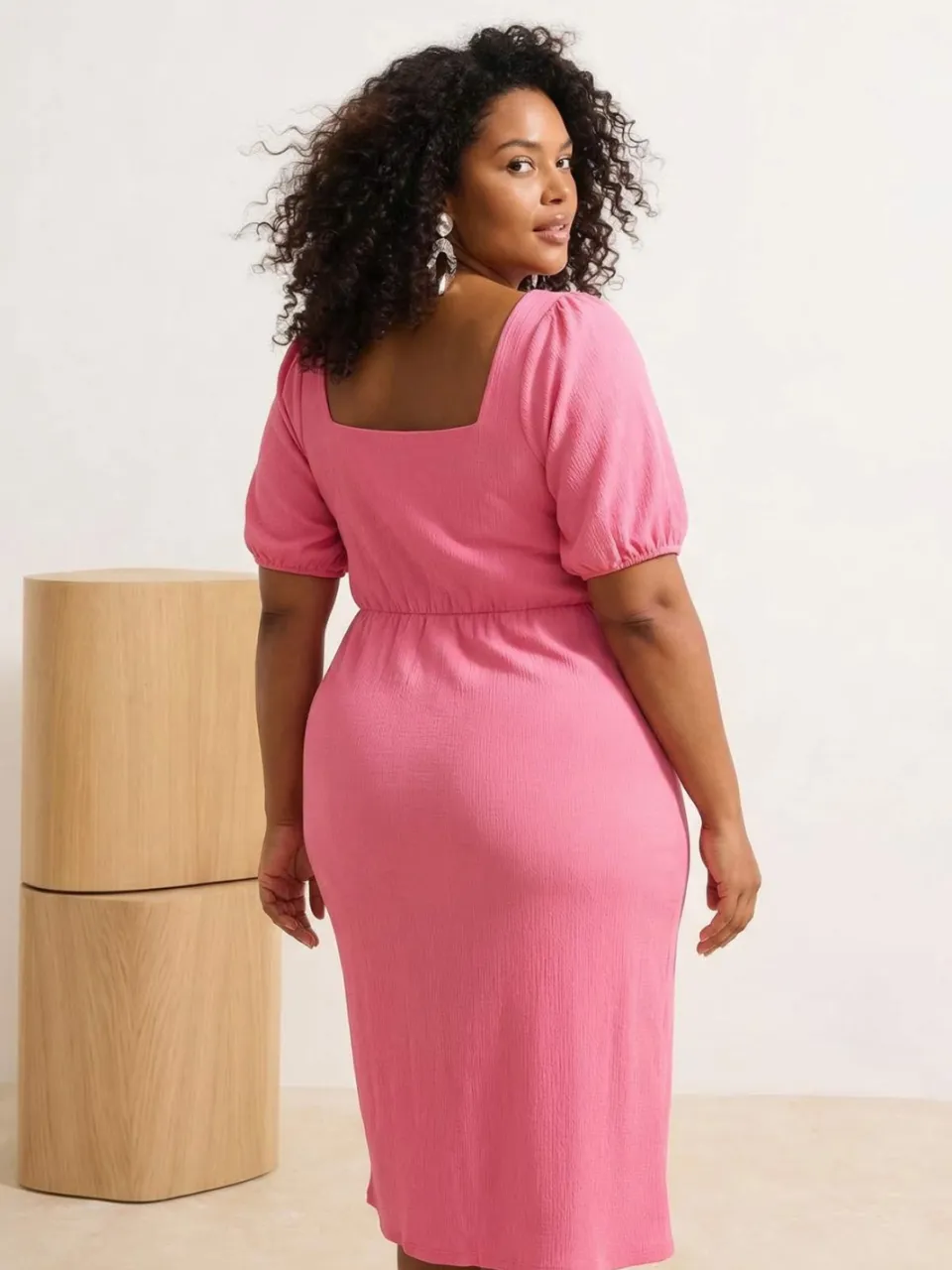 Trendyol Curve Dames Roze Effen Kort / Mini Kort Casual A-lijn Grote maten Jurk, foto 2
