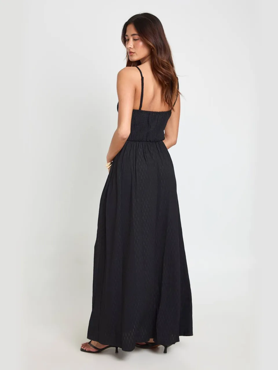 boohoo Dames Maxi Jurk Met Getextureerd Vierkant Halslijn En Gerimpeld Lijfje zwart, foto 2