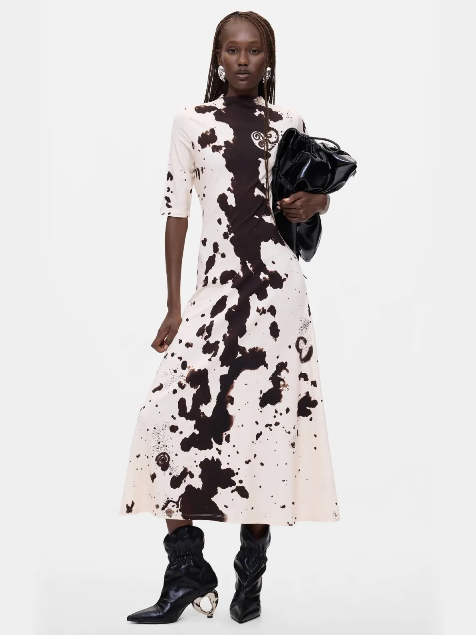 Desigual midi jurk met koeienprint - ecru Ecru/bruin