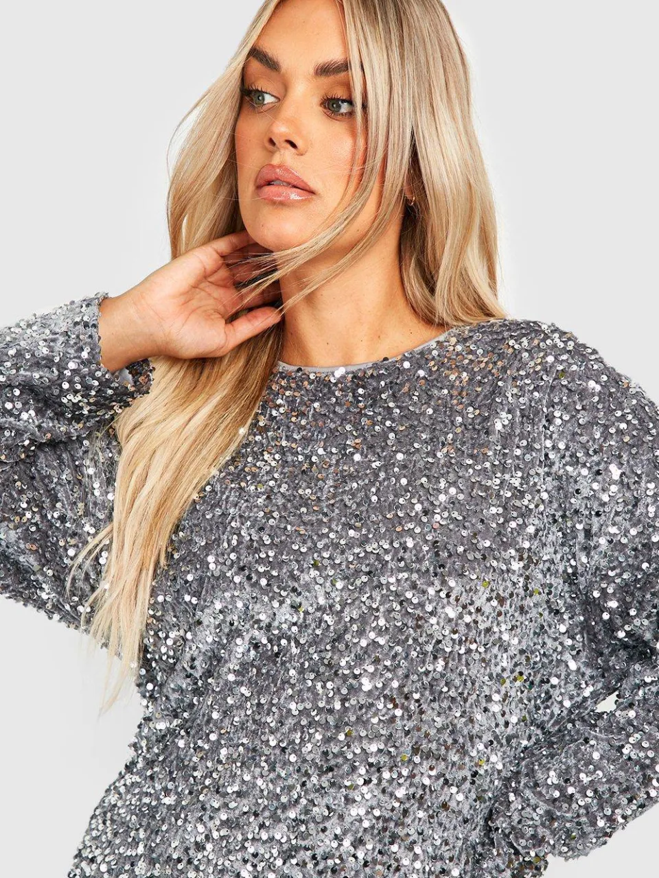 boohoo Dames Plus Sequin Batwing Shift Jurk zilver, foto 3