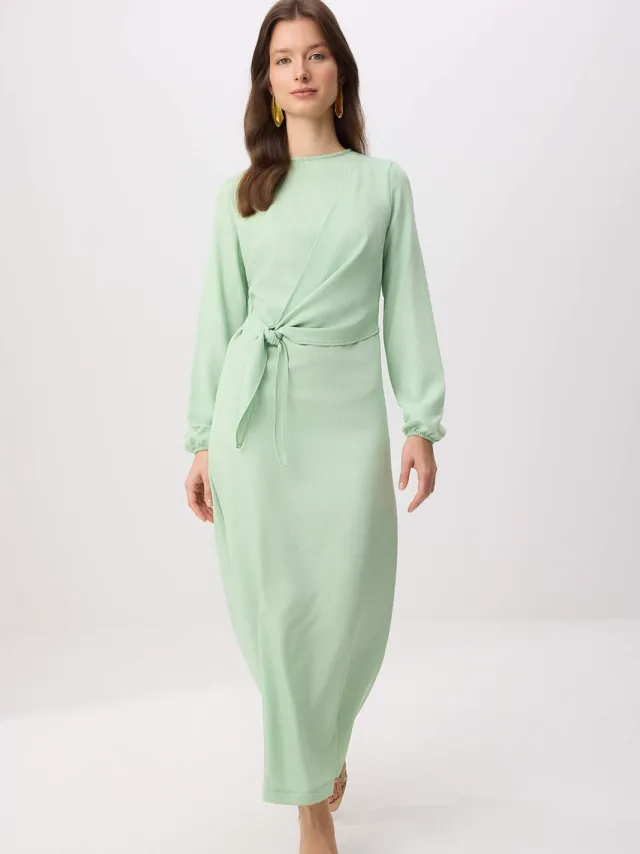 Trendyol Modest Dames Groen Effen Maxi Lang Casual Double-breasted Modest Jurken Mint