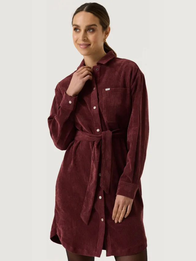 Garcia corduroy mini blousejurk met ceintuur - donkerrood, foto 5