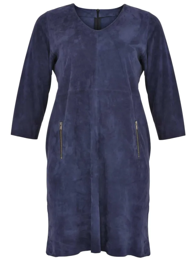 Yoek Dress zip pockets suede | Blauw