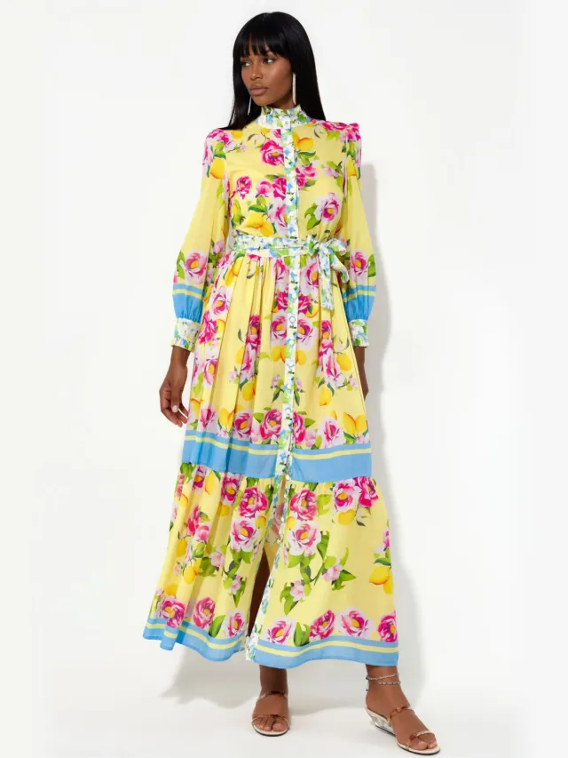 MSN Collection Florale Maxi Jurk met Ceintuur Veelkleurig