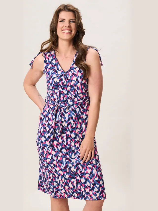 Miss Etam midi jurk met print - blauw Blauw / Roze / Ecru
