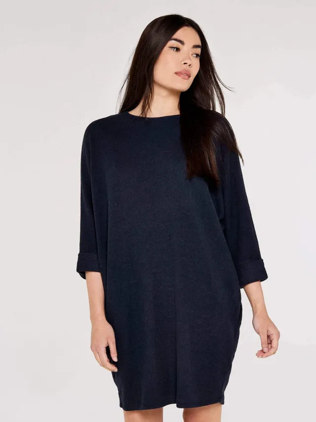 Apricot Cocoon-minijurk met ribboord Marine