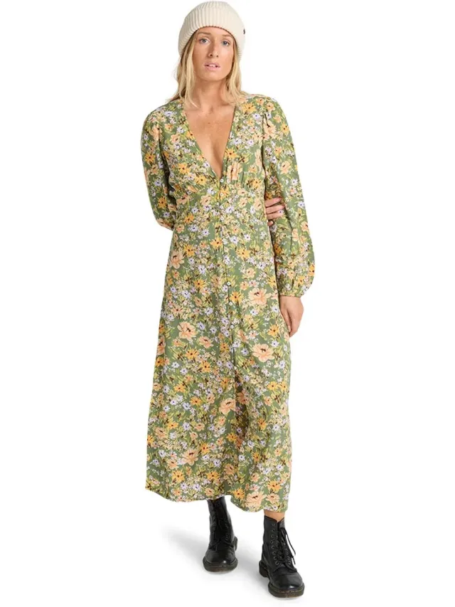 Billabong Cool Night Lange Jurk Met Lange Mouwen Groen L Vrouw Luv Army
