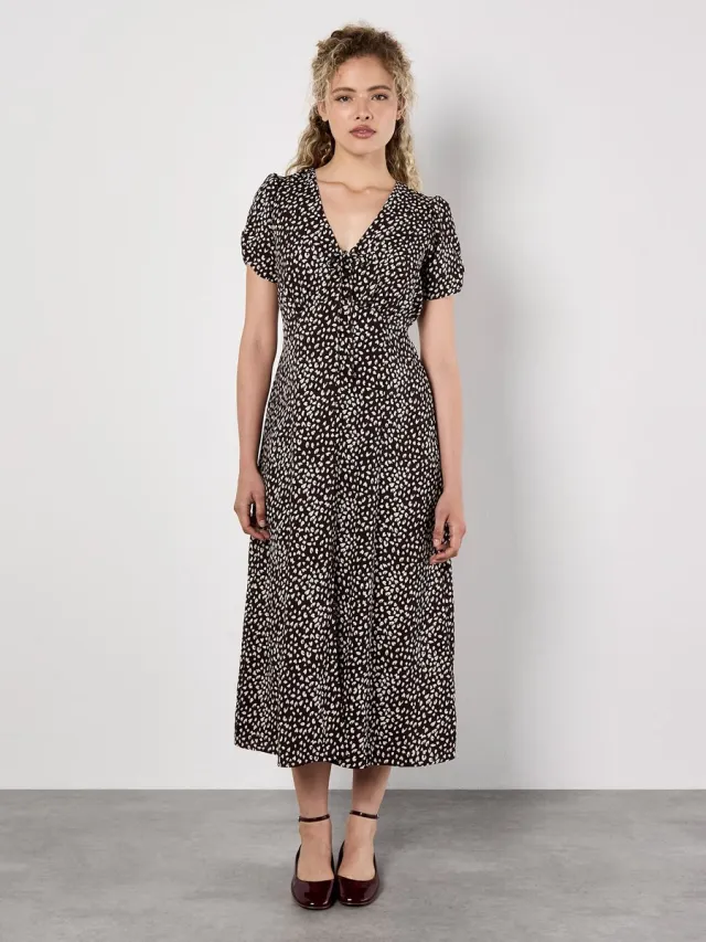 Apricot Midaxi-jurk met dierenprint Bruin