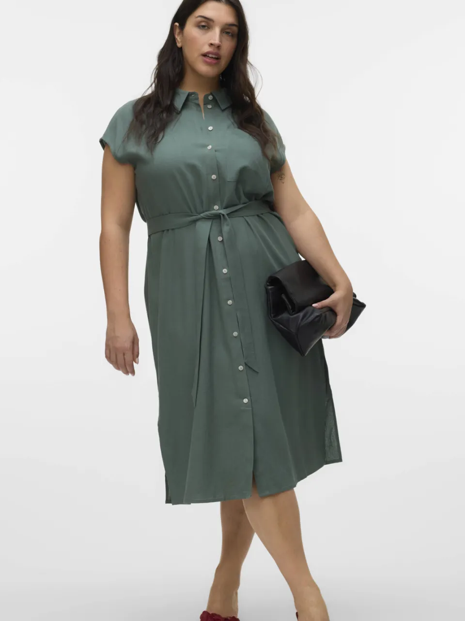Vero Moda CURVE linnen gestreepte blousejurk groen, foto 3