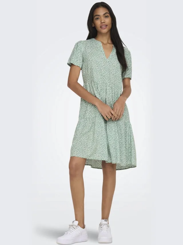Only Onl Zally Life Short Sleeve Thea Dames Mini-jurk - groen/wit