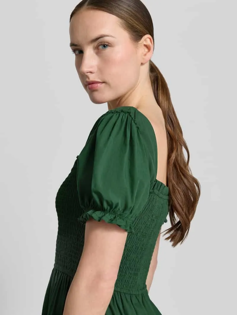 Apricot maxi-jurk met smokdetail en vierkante hals groen, foto 4