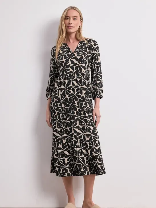 Street One Midi-jurk met gespleten hals in etnische look Zwart