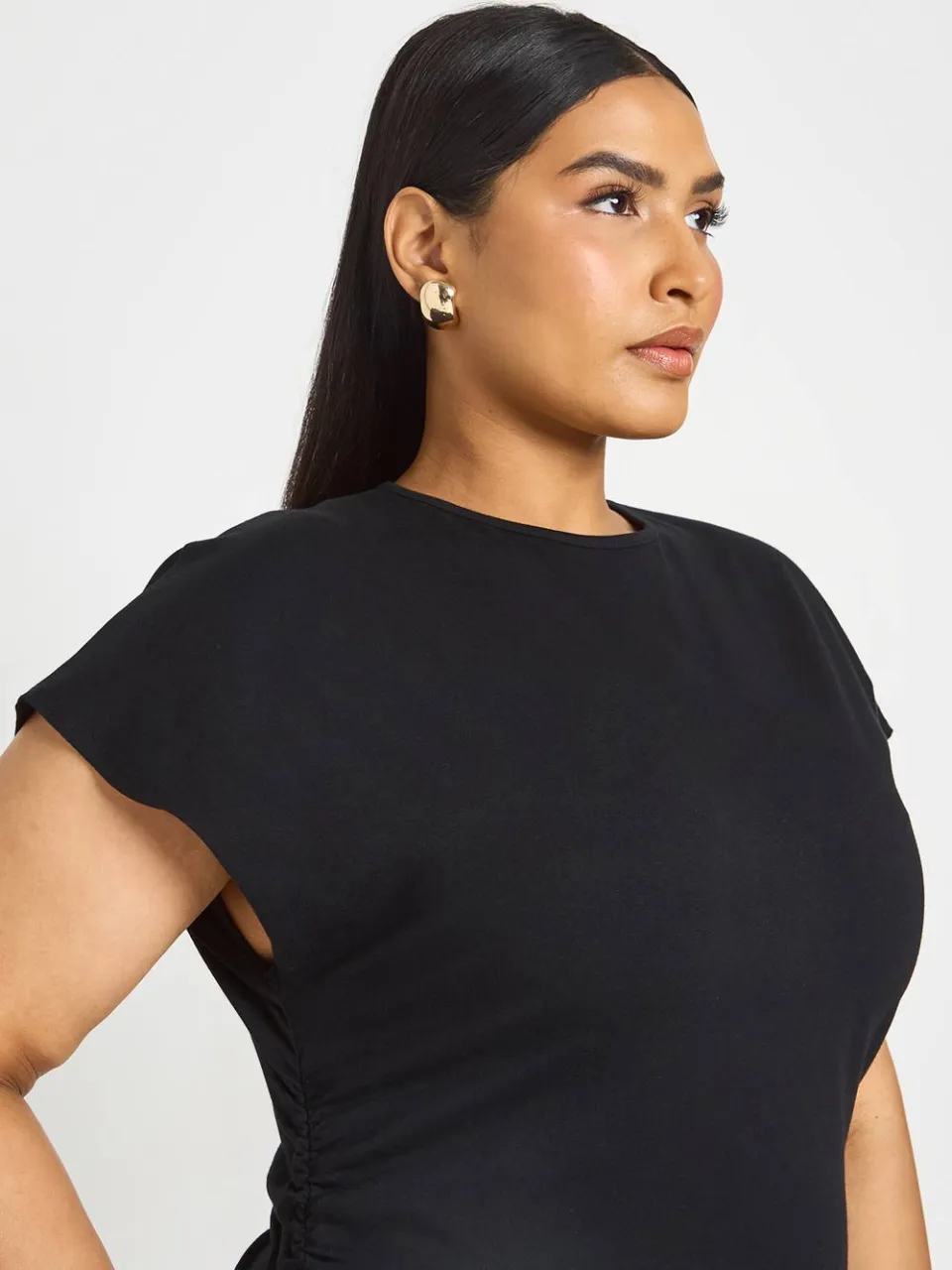 boohoo Dames Plus Katoenen Elastaan Jurk Met Getailleerde Taille En Skater Model zwart, foto 3