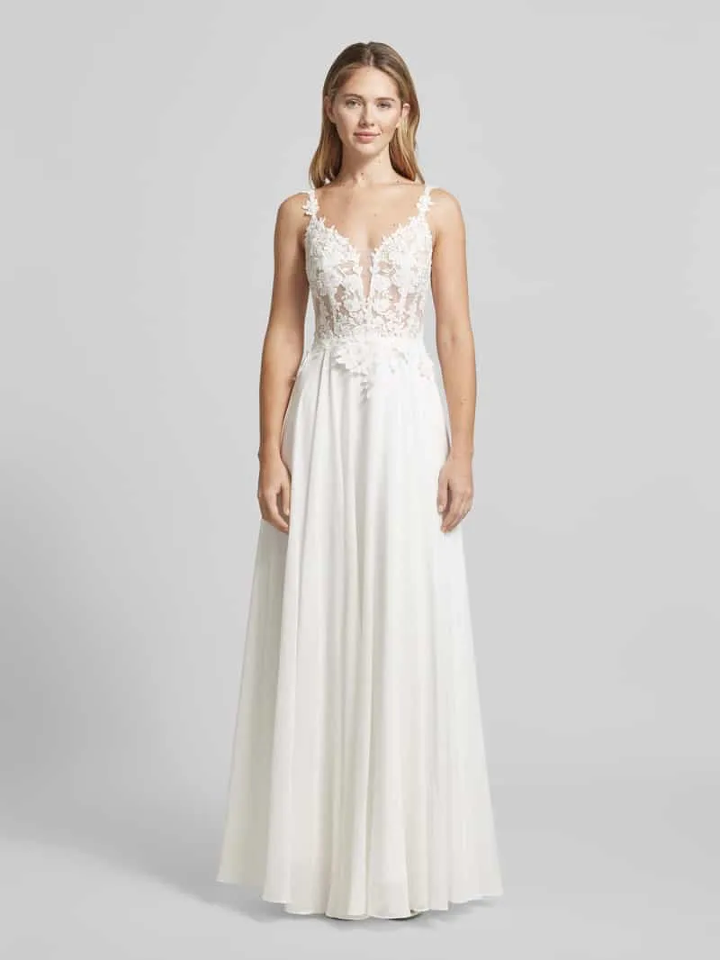 LUXUAR FASHION Avondjurk met kant en V-hals Offwhite