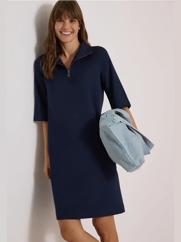 cecil Knie-lange jurk met opstaande kraag en ritssluiting Blauw