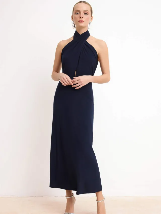 Turkishsouq Damesjurk in marineblauw, plat model, mouwloos, chic/avondjurk Marineblauw/Blauw
