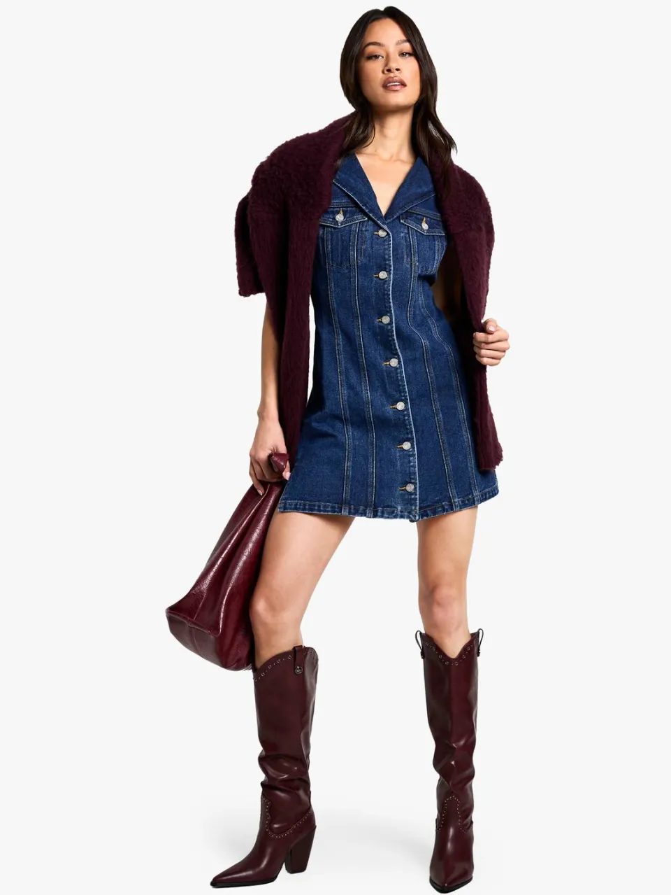 boohoo Dames Lange mouwloze nauwsluitende denim mini jurk, foto 3