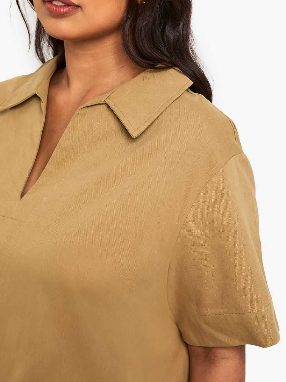 boohoo Dames Twill shiftjurk met pluskraag kaki, foto 3