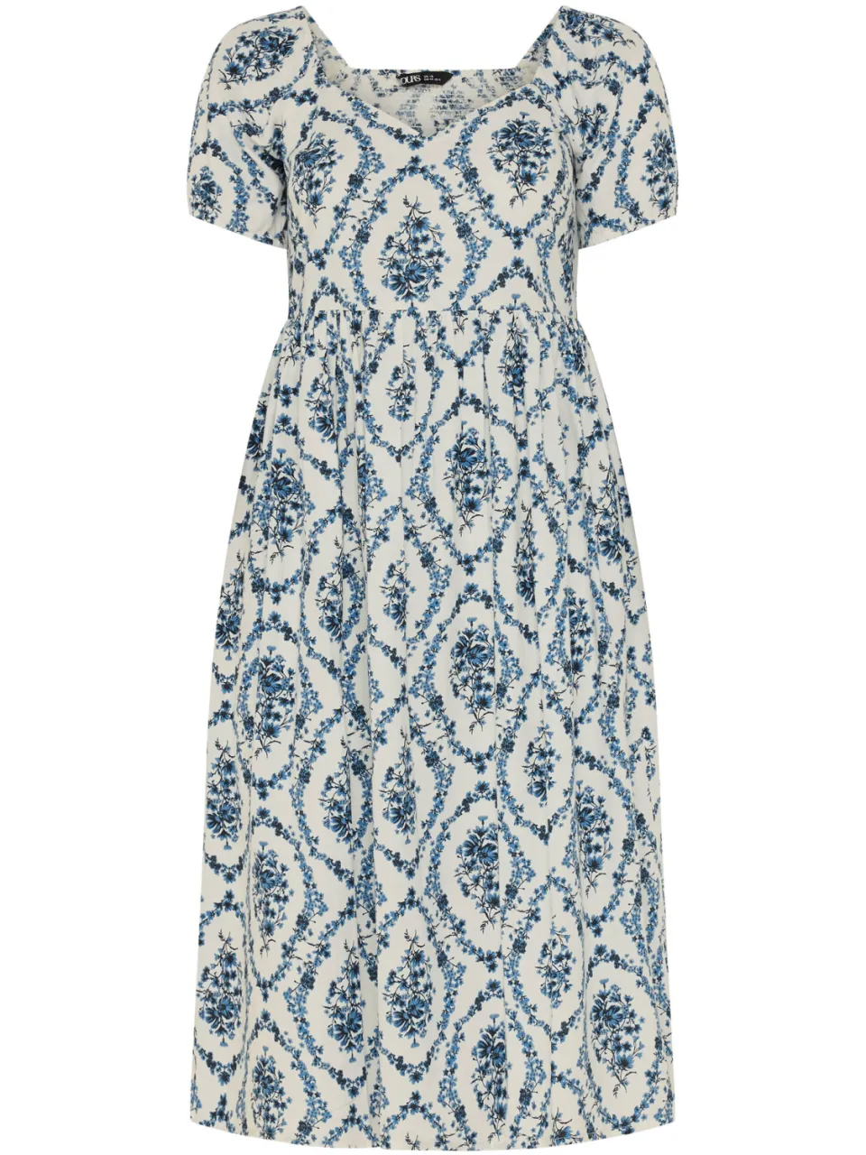 Yours Witte En Blauwe Midaxijurk Met Bloemenprint-64, foto 5