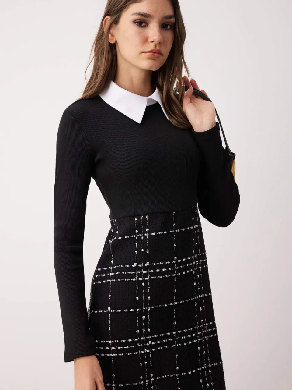 Trendyol TRENDYOLMİLLA Dames Zwart Geruit Kort / Mini Lang Casual Bodycon Jurken, foto 2