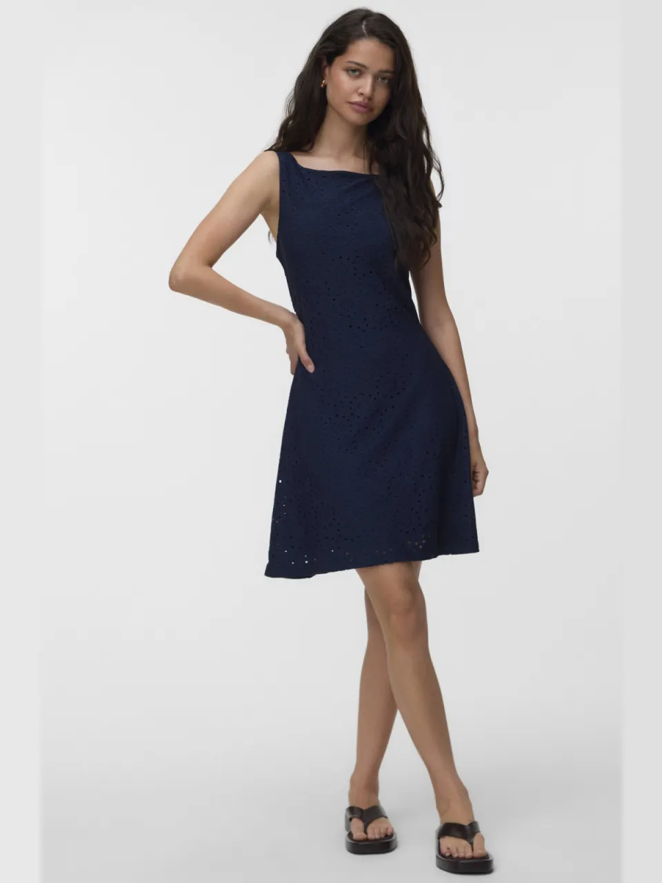 Vero Moda korte jurk broderie marineblauw, foto 3