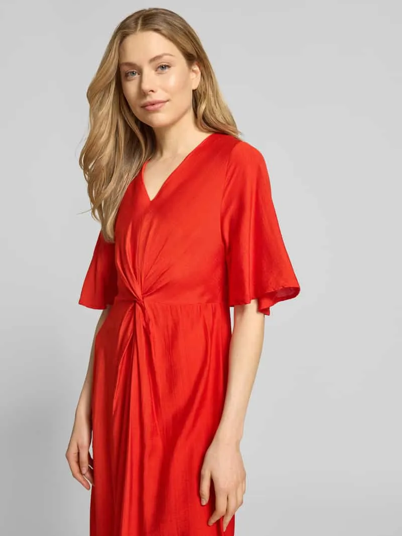 Ichi midi-jurk van viscosemix met vlindermouwen model 'MELDA' rood, foto 3