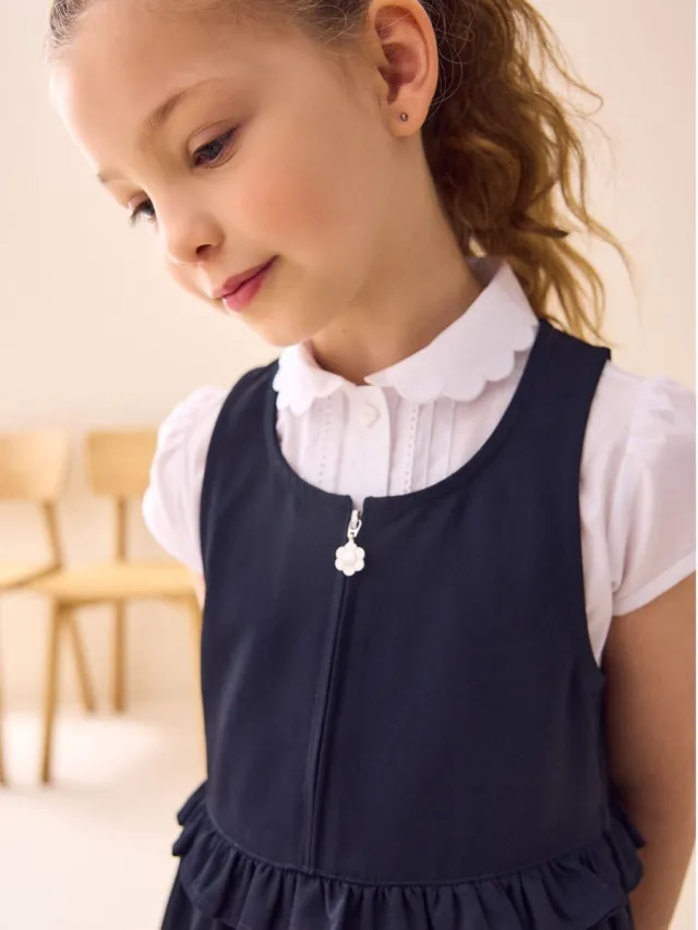 Next Meisjes - Schooljurk met rits aan de voorkant, ruches in de taille - Blauw Navy Blue