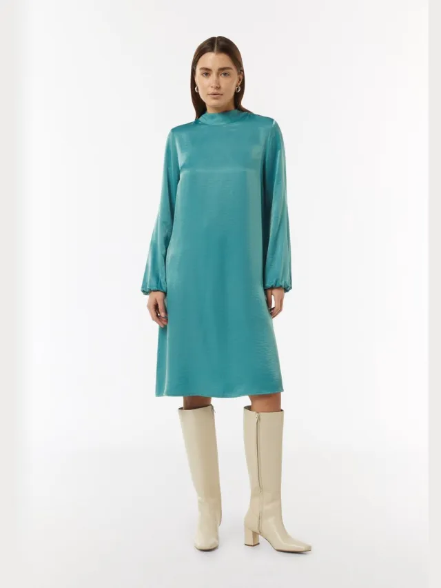 Comma female - Jurk van viscosemix met stropdasdetail turks blauw