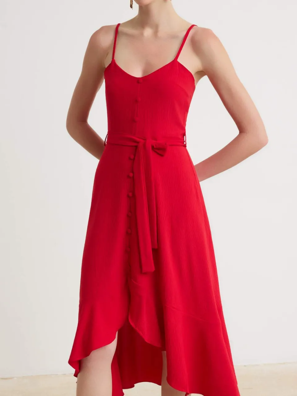 Trendyol TRENDYOLMİLLA Dames Rood Effen Midi Mouwloos Casual Skater Jurken, foto 2