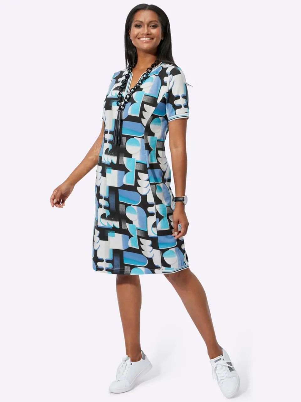 Shirtjurk turquoise/zwart bedrukt
